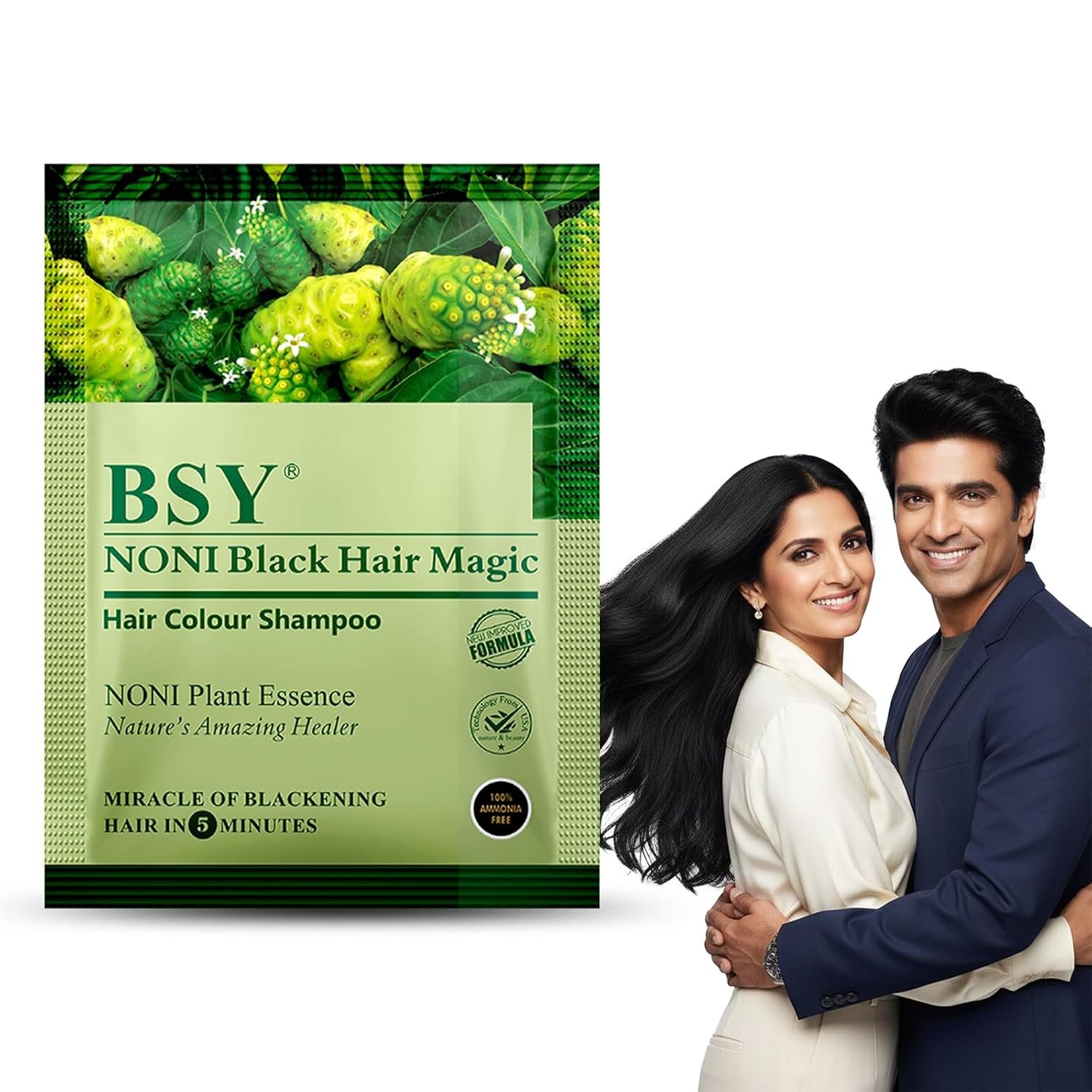 BSY 5-Min 3 IN 1 Natural Hair Color Shampoo Black | Ammonia Free Long Lasting Hair Color